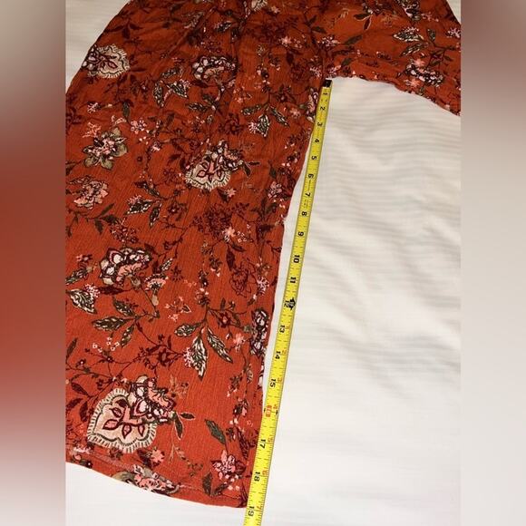 Freshman 1996 Rusty Orange Floral Wide-Leg Loose Pants with Elastic Waist Sz XS - Picture 12 of 16